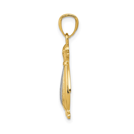 14k Two-Tone Gold Penguin Pendant with Textured White Gold Belly and Polished Outline