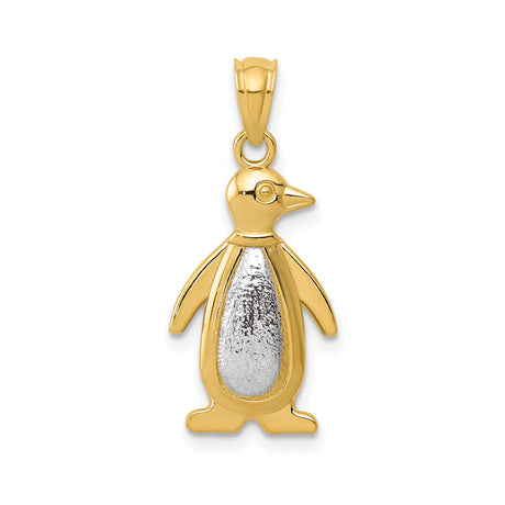 14k Two-Tone Gold Penguin Pendant with Textured White Gold Belly and Polished Outline