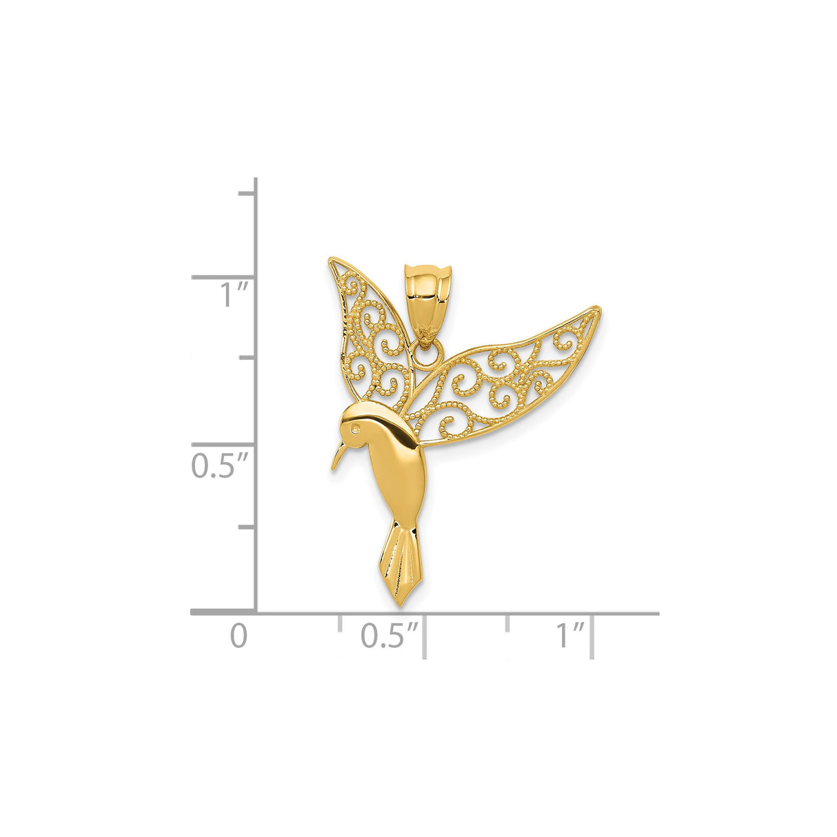 14k Yellow Gold Hummingbird Pendant with Filigree Wings, Nature-Inspired Bird Charm