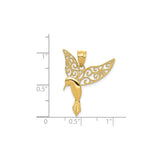 14k Yellow Gold Hummingbird Pendant with Filigree Wings, Nature-Inspired Bird Charm