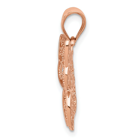 14k Rose Gold Butterfly Pendant with Filigree Detailing, Nature Motif Charm for Women