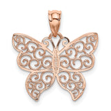 14k Rose Gold Butterfly Pendant with Filigree Detailing, Nature Motif Charm for Women