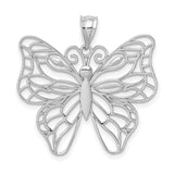 Large Polished Open Wing Butterfly Charm Pendant in Real 14k White Gold