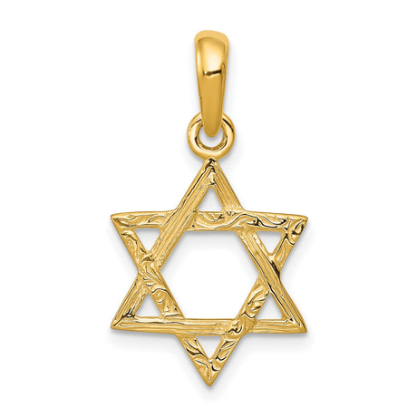 Solid Textured Star Of David Charm Pendant in Real 14k Yellow Gold