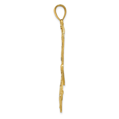 14k Multi-Tone Gold Dragonfly Pendant with Rhodium Accents and Filigree Wings