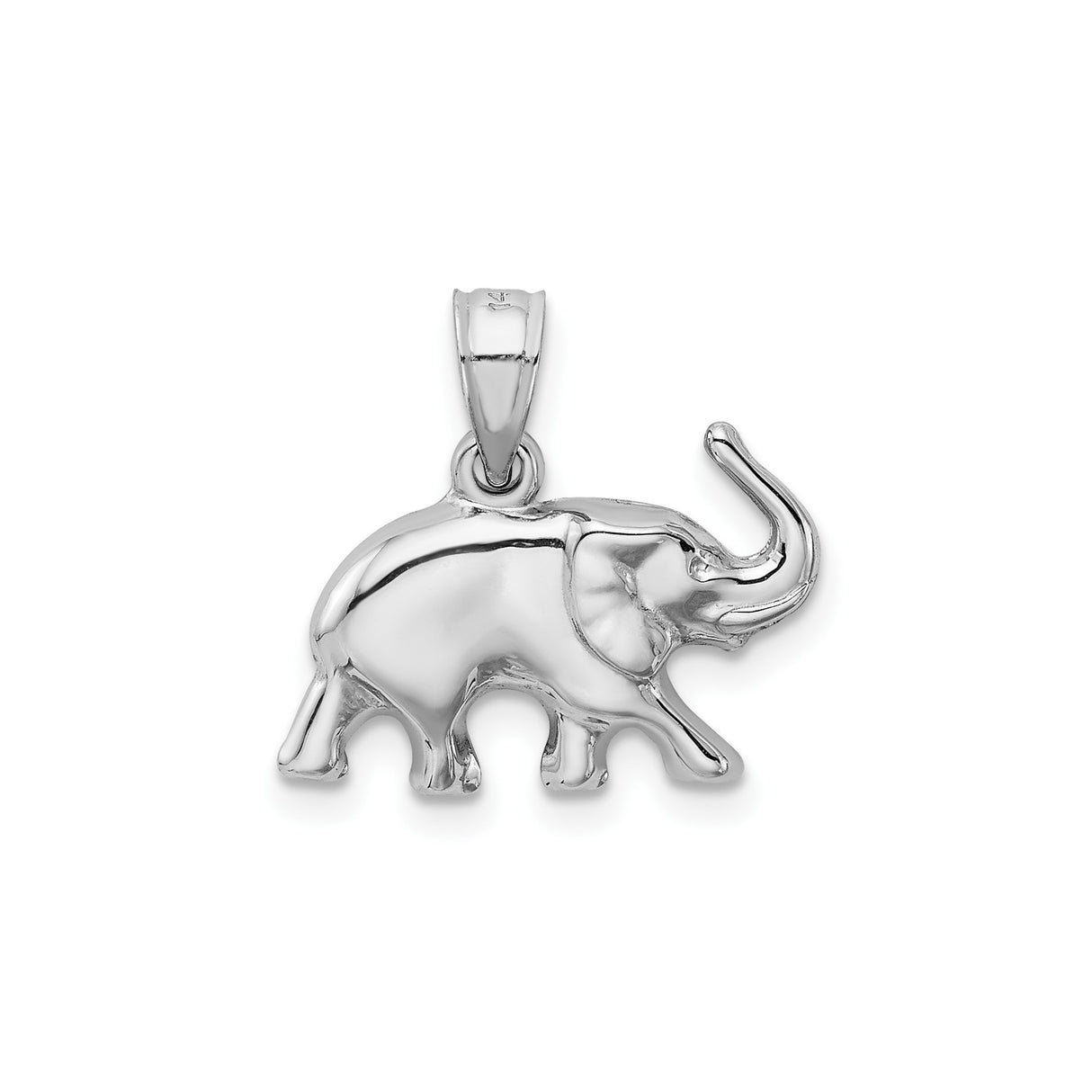 14k White Gold Elephant Pendant, Polished Animal Charm Symbolizing Strength and Good Luck