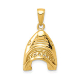 14k Yellow Gold Shark Jaw Pendant with Open Mouth Nautical Design for Men or Unisex Wear