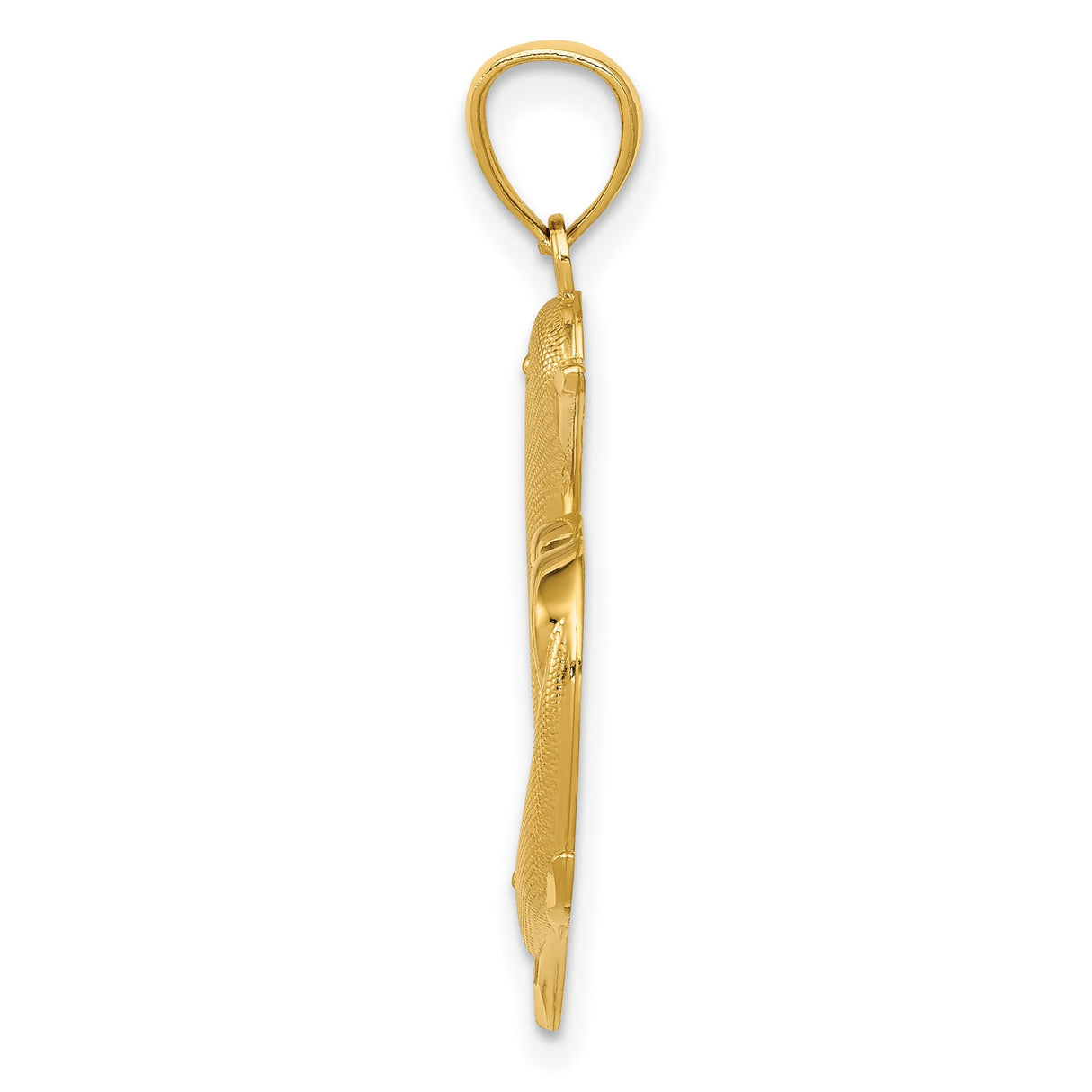 Polished And Textured Swimming Dolphins Forming Heart Charm Pendant in Real 14k Yellow Gold