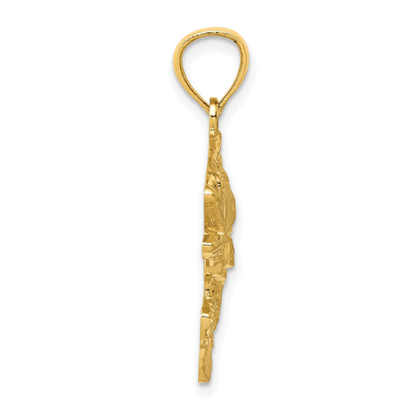 14k Yellow Gold Bass Fish Pendant, Jumping Motif Fishing Charm for Men