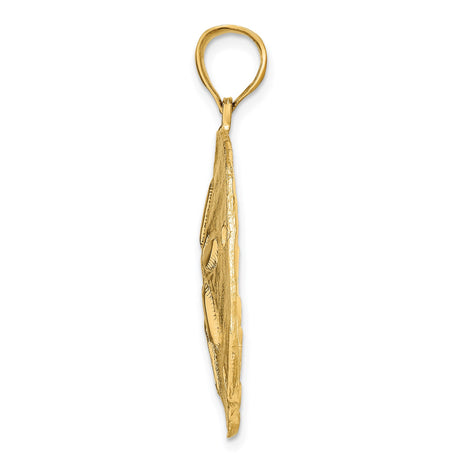 14k Yellow Gold Sand Dollar Pendant, Textured Cutout Coastal Nautical Charm for Women