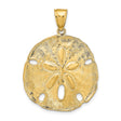 14k Yellow Gold Sand Dollar Pendant, Textured Cutout Coastal Nautical Charm for Women