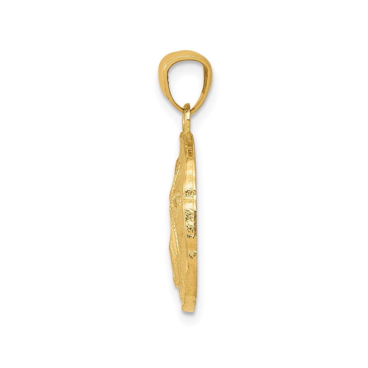 14k Yellow Gold Sand Dollar Pendant, Textured Nautical Beach Theme Charm for Women