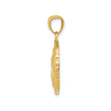 14k Yellow Gold Sand Dollar Pendant, Textured Nautical Beach Theme Charm for Women