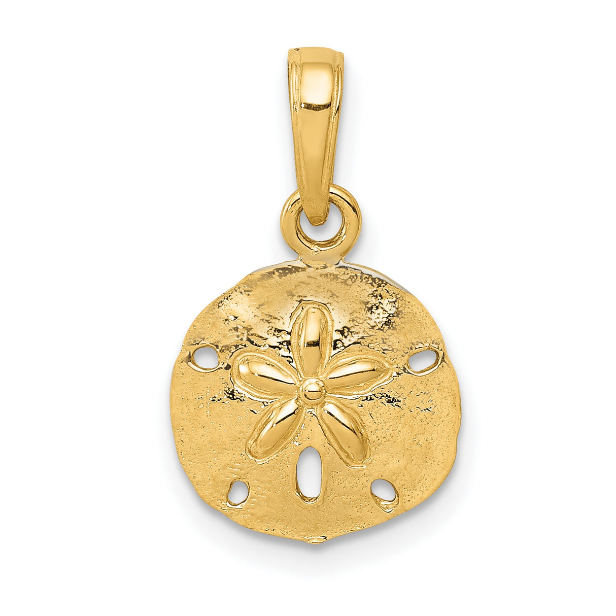 14k Yellow Gold Sand Dollar Pendant, Textured Ocean-Inspired Coastal Charm for Women