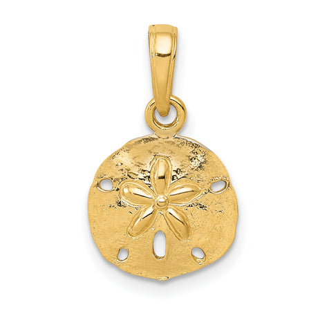 14k Yellow Gold Sand Dollar Pendant, Textured Ocean-Inspired Coastal Charm for Women