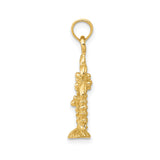 14k Yellow Gold Palm Tree Pendant with Textured Leaves and Coconut Detail, Tropical Charm