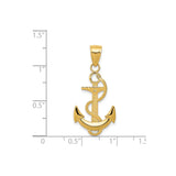 14k Yellow Gold Anchor Pendant with Caduceus and Rope Detail, Nautical Medical Charm