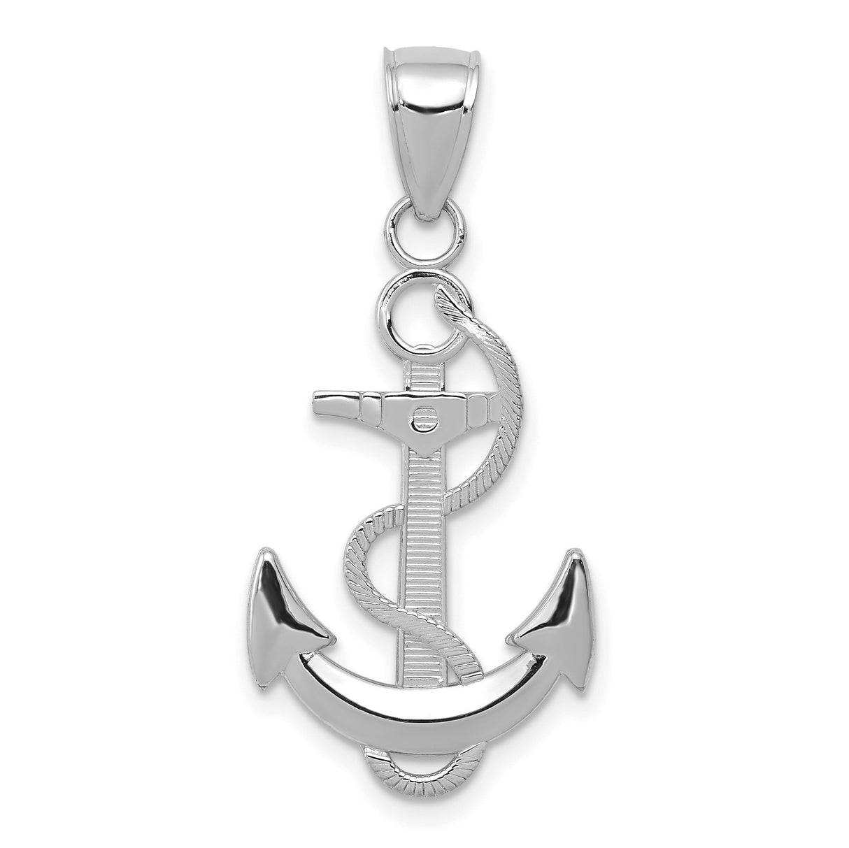 14k White Gold Anchor Pendant with Rope Design, Nautical Christian Symbol for Men and Women