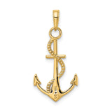 14k Yellow Gold Anchor Pendant with Rope Detail, Nautical Christian Charm for Men or Unisex