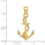 14k Yellow Gold Anchor Pendant with Rope Detail, Nautical Christian Charm for Men or Unisex