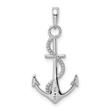 14k White Gold Anchor Pendant with Rope and Cross Design, Nautical Christian Charm