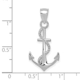 14k White Gold Anchor Pendant with Rope and Cross Design, Nautical Christian Charm