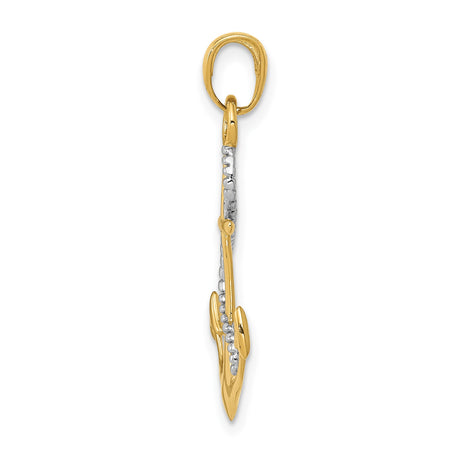 14k Two-Tone Gold Anchor Pendant with Nautical Rope Detail, Religious Symbol for Men or Unisex
