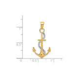 14k Two-Tone Gold Anchor Pendant with Nautical Rope Detail, Religious Symbol for Men or Unisex