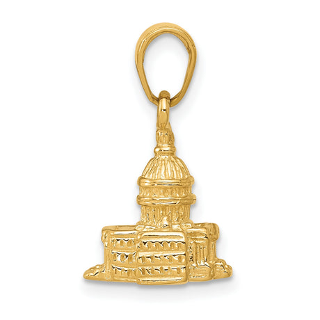 14k Yellow Gold Capitol Building Pendant, Detailed Patriotic Charm, Unisex DC Architecture Jewelry