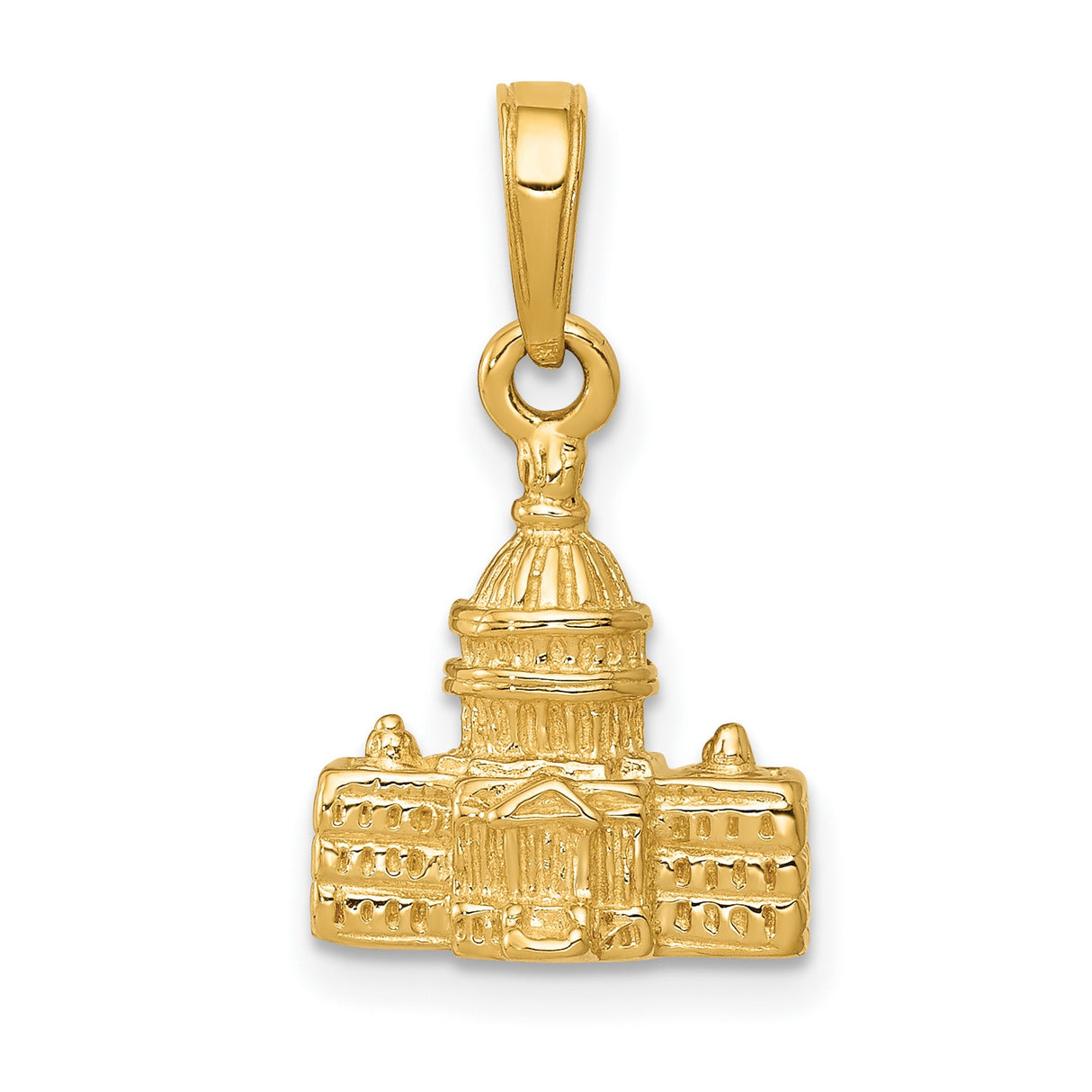 14k Yellow Gold Capitol Building Pendant, Detailed Patriotic Charm, Unisex DC Architecture Jewelry