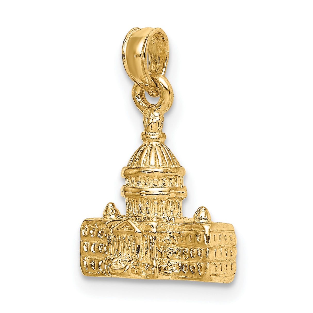 14k Yellow Gold Capitol Building Pendant, Detailed Patriotic Charm, Unisex DC Architecture Jewelry