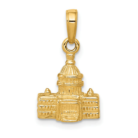 14k Yellow Gold Capitol Building Pendant, Detailed Patriotic Charm, Unisex DC Architecture Jewelry