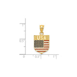 14k Yellow Gold USA Flag Shield Pendant with Red White Blue Enamel, Patriotic Charm