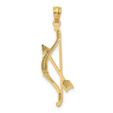 14k Yellow Gold Pendant, Bow and Arrow Sagittarius Zodiac Charm, Unisex Archer Jewelry