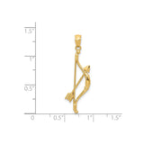 14k Yellow Gold Pendant, Bow and Arrow Sagittarius Zodiac Charm, Unisex Archer Jewelry