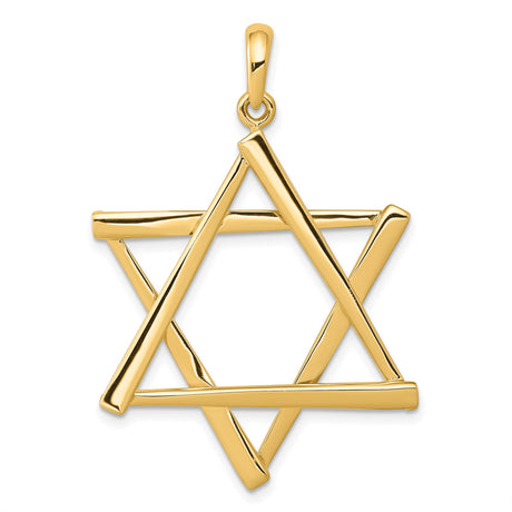 14k Yellow Gold Star of David Pendant, Polished Openwork Jewish Religious Charm