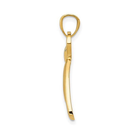 14k Yellow Gold Bow Pendant with Polished Ribbon Design for Women