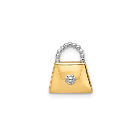 14k Multi-Tone Gold Purse Charm Pendant with Rhodium Accent and Beaded Handle