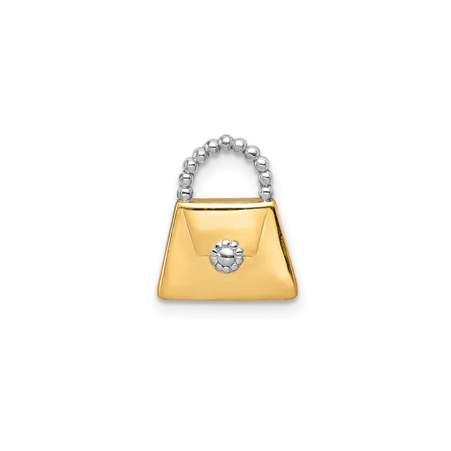 14k Multi-Tone Gold Purse Charm Pendant with Rhodium Accent and Beaded Handle