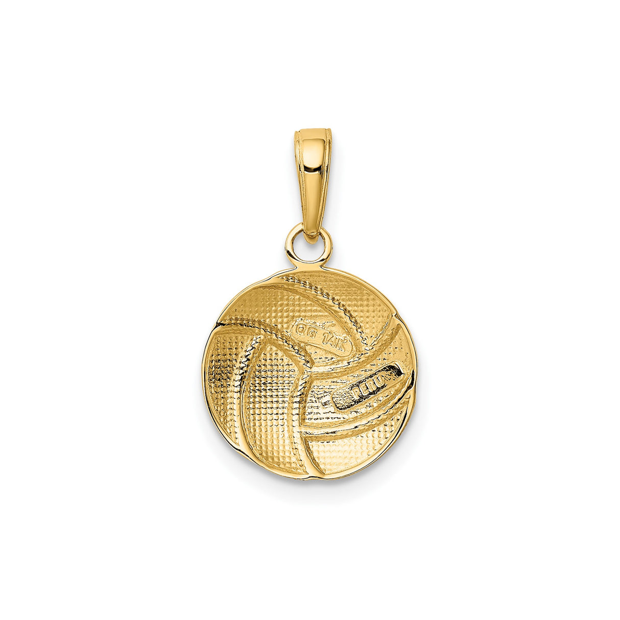 14k Yellow Gold Volleyball Pendant, Polished 3D Sports Charm with Detailed Lines