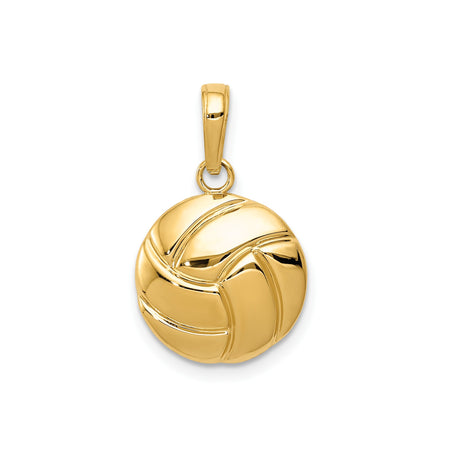 14k Yellow Gold Volleyball Pendant, Polished 3D Sports Charm with Detailed Lines