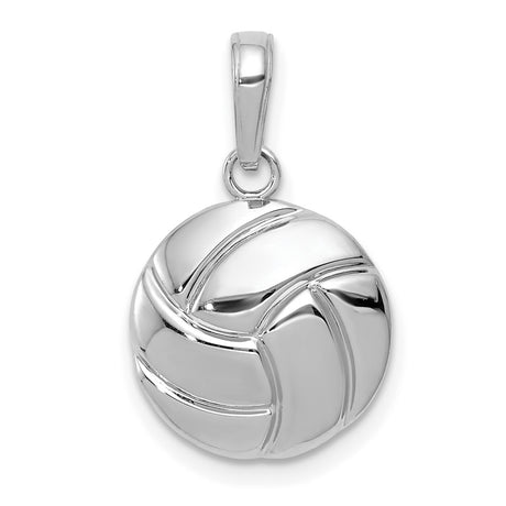 14k White Gold Volleyball Pendant with Polished Three Dimensional Charm, Sports Jewelry for Women