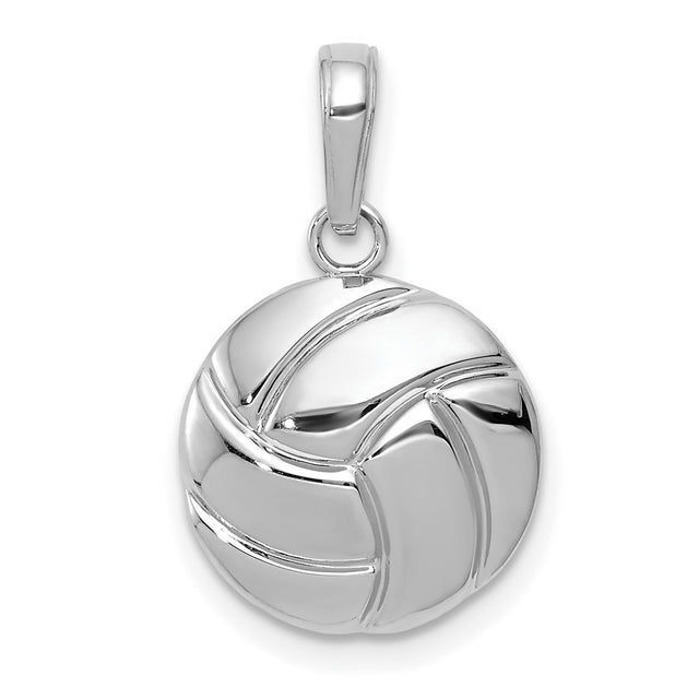 14k White Gold Volleyball Pendant with Polished Three Dimensional Charm, Sports Jewelry for Women