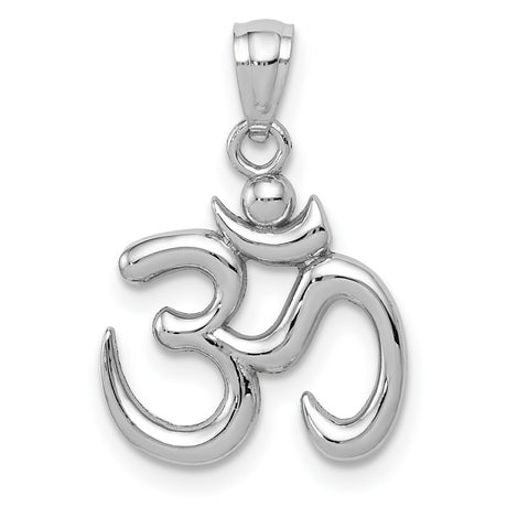 14k White Gold Om Pendant, Hindu Spiritual Yoga Meditation Charm for Men and Women