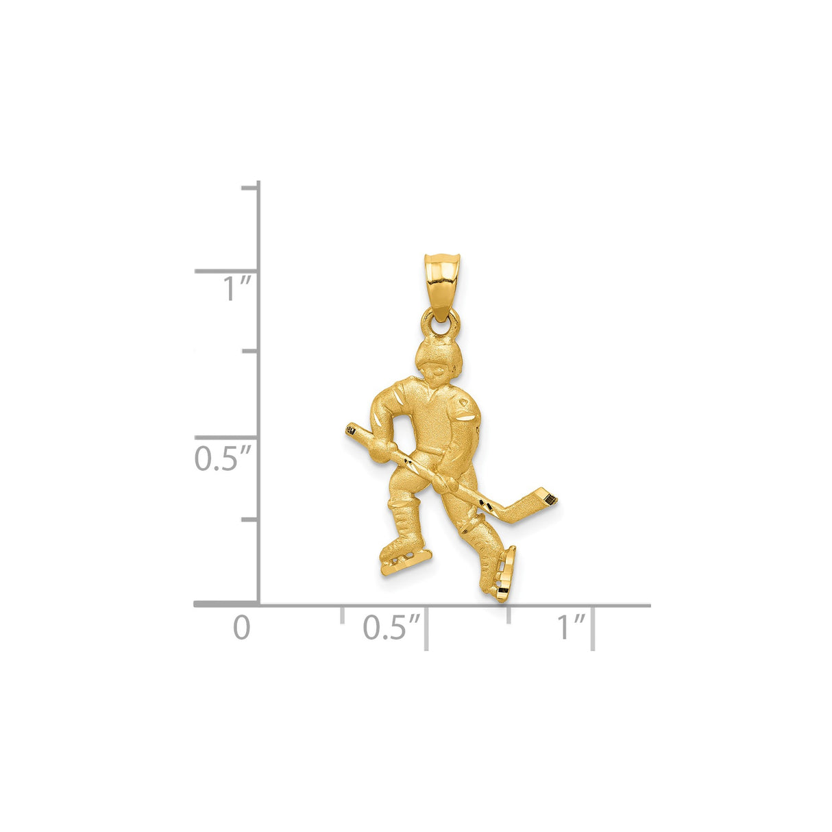 14k Yellow Gold Hockey Player Pendant with Stick and Helmet, Unisex Sports Charm