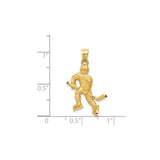 14k Yellow Gold Hockey Player Pendant with Stick and Helmet, Unisex Sports Charm