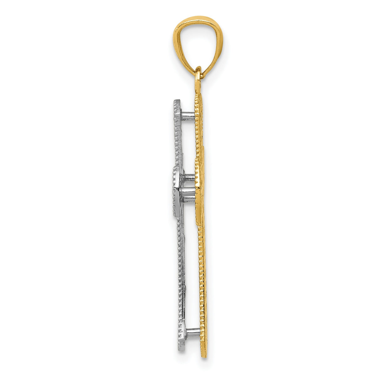 Polished 2 Level Latin Cross Charm Pendant in Real 14k Multi-Tone Gold
