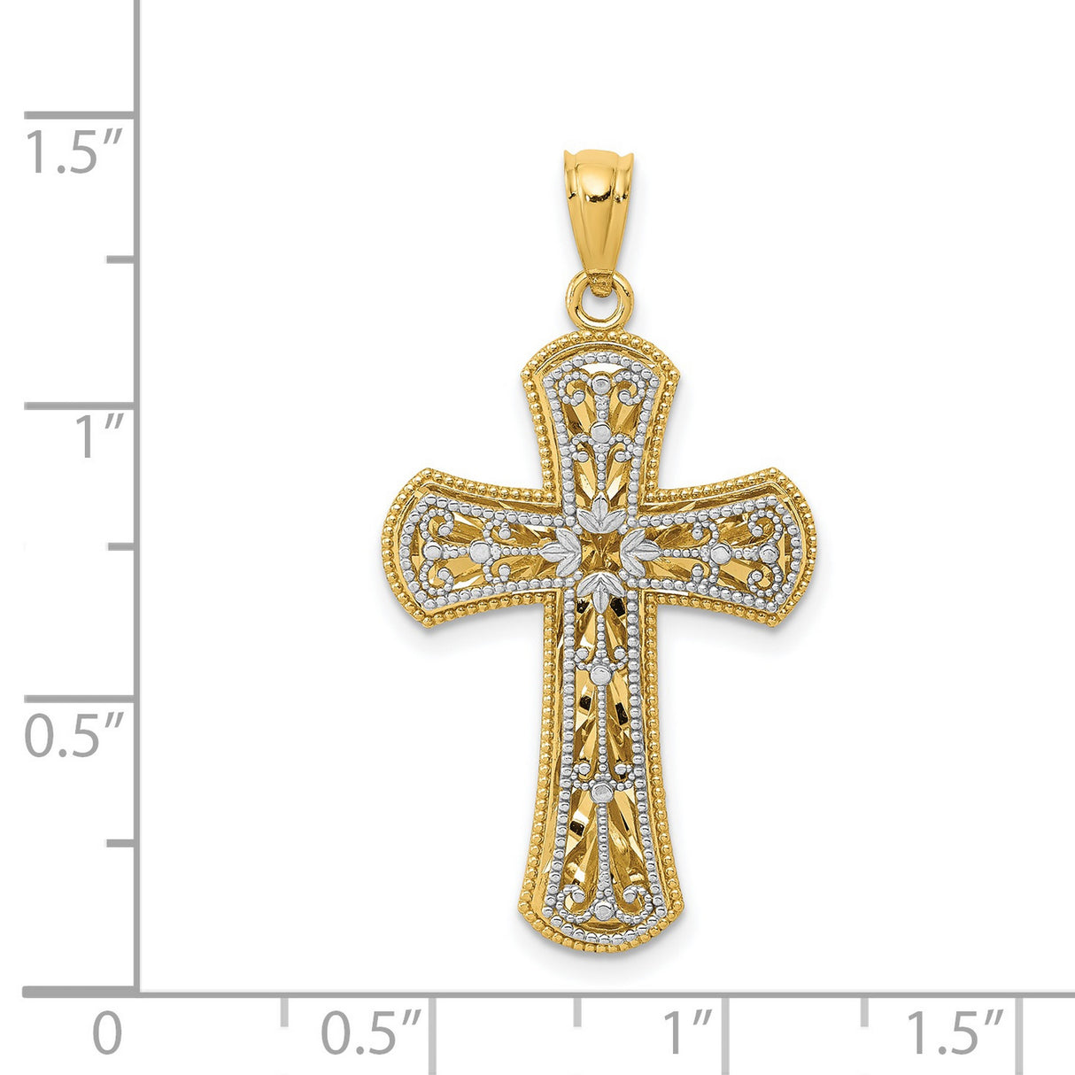 Polished 2 Level Latin Cross Charm Pendant in Real 14k Multi-Tone Gold