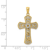 Polished 2 Level Latin Cross Charm Pendant in Real 14k Multi-Tone Gold