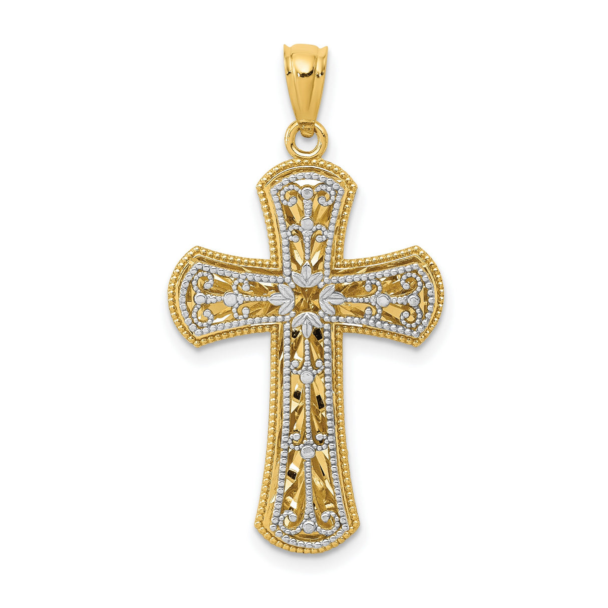 Polished 2 Level Latin Cross Charm Pendant in Real 14k Multi-Tone Gold